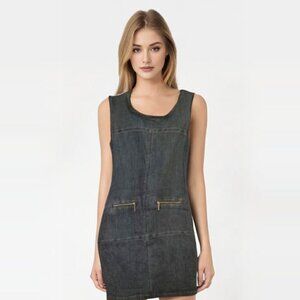 Sharagano Womens Denim sleeveless Jumper Dress Preppy Casual Size 4P